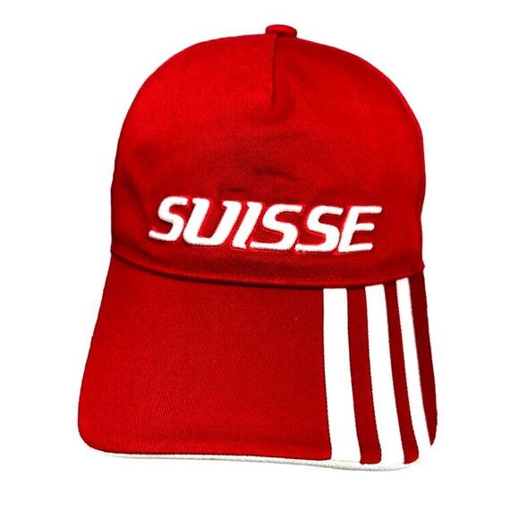 adidas Other - Adidas UEFA EURO 2008 Suisse Switzerland Red Baseball Cap Adjustable Hat Striped